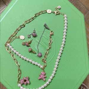 Elegant Gold and Pink Pearl Necklace Set